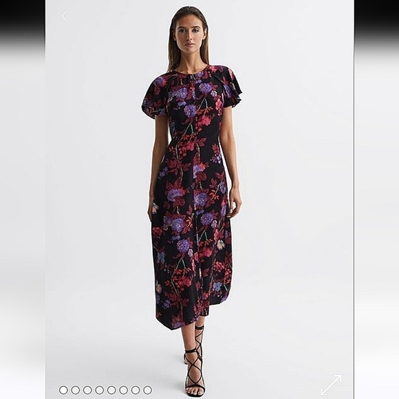 Reiss-Leni Floral Midi Dress-Size 2 - Picture 1 of 17